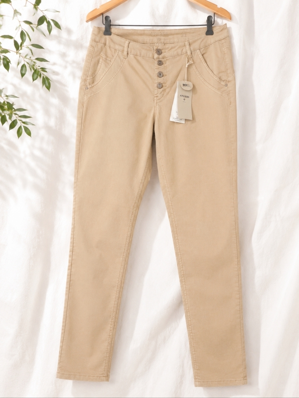 Cream Baiily Twill Pants Beige Button Fly Stretch Slim Straight NWT Size 12